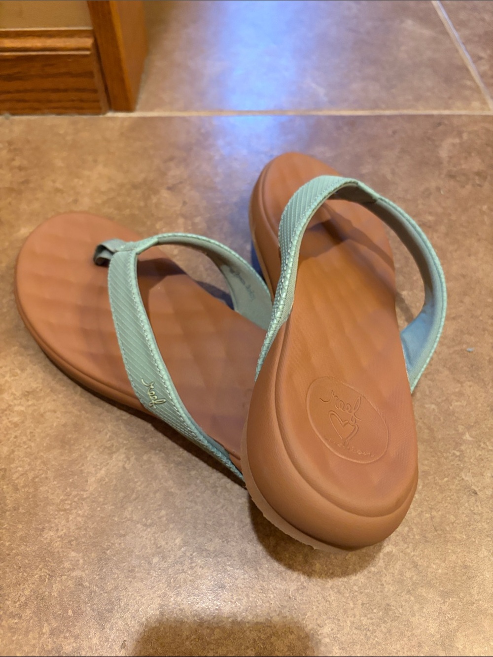 Reef Women's Blue Strap Brown Footbed Sandals